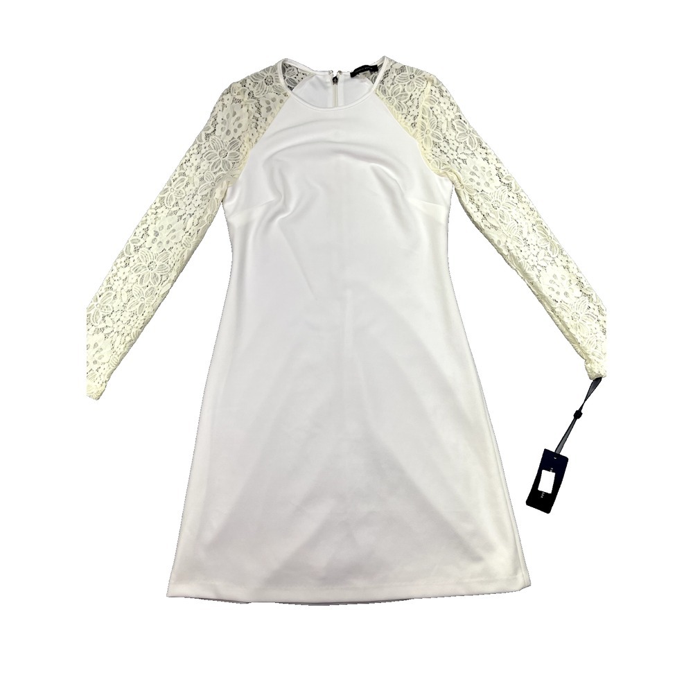 Tommy Hilfiger Women's Lace-Sleeve A-Line Dress Classic White Cottagecore Sz 2